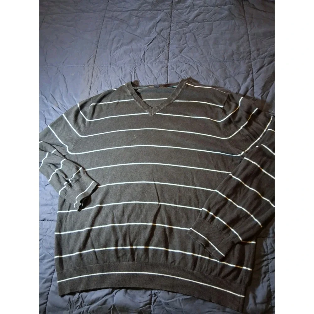 Banana Republic Mens Sweater XL Blue Stripe Blend Silk Cashmere Lightweight‎